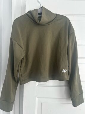 New Balance Olive Green Funnel Neck Cropped Sweatshirt